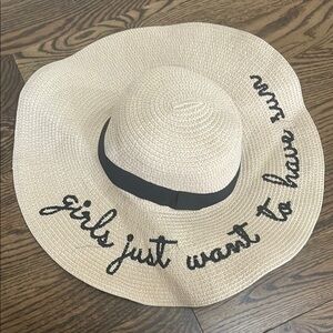 Beige Sun Hat with Black Band Girls Just Want To Have Sun